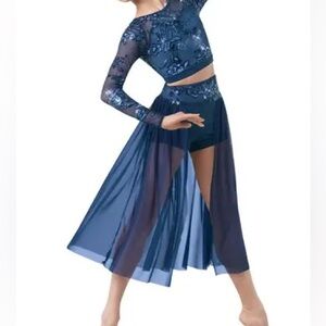 WEISSMAN solo Dance Costume 2 piece navy blue sequin Guiltfree 10337 SA adult